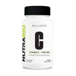 NutraBio Vitamin C supplement bottle on a white background